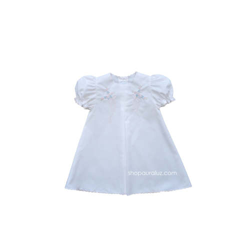 Auraluz Baby Dress...White with pink scallop trim and embroidered bows – AURALUZ