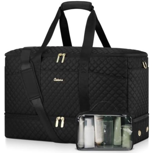 Duffle Bag for Travel, 40L Weekender Bag with Shoe Compartment, Carry On Overnight Bag for Women with Toiletry Bag Duffel Bags with Wet Pocket for Gym Hospital Bags for Labor and Delivery Black