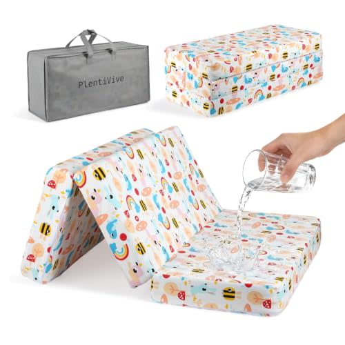 Trifold Pack and Play Mattress 38x26, Dual Sided Foldable Pack N Play Mattress Pad for Baby and Toddler, Playard Playpen Mat, Waterproof Washable Portable Travel Crib Mattress Topper with Carry Bag