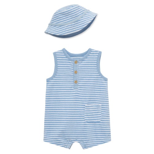 Stripe Terry Romper & Hat Set, 3M