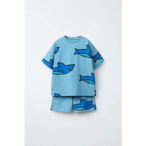 SHARK PRINT T-SHIRT AND BERMUDA SET - Blue / Indigo | ZARA United States