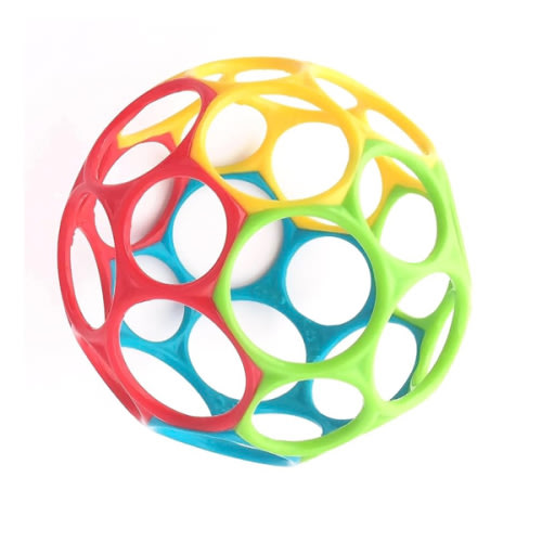 Bright Starts Oball Easy Grasp Classic Ball BPA-Free Infant Toy in Red, Yellow, Green, Blue, Age Newborn and up, 4 Inches