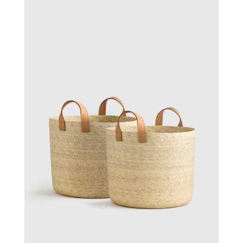 Handwoven Round Palm Baskets (Set of 2) in Natural