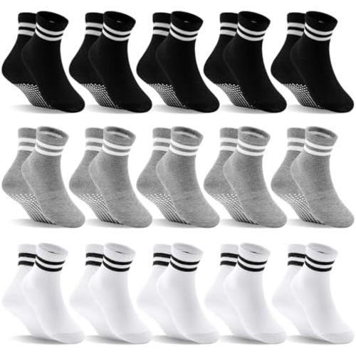 Toddler Non Slip Socks 15 Pairs, Boys Girls Grip Socks with Grippers for 1-10 Years Kids Anti Skid Sock