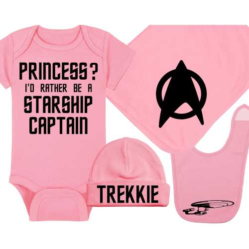 Princess? I'd Rather Be A Star Ship Captain - Onesie®, Trekkie Hat, Silhouette Bib, Insignia Blanket