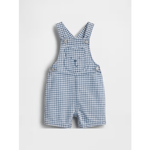 Baby Gingham Denim Bear Pocket Shortalls