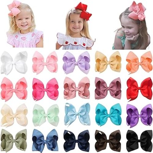 CÉLLOT 20PCS Big 6 Inch Hair Bows for Girls Grosgrain Ribbon Bow Toddler Back to School Hair Accessories with Alligator Clips for Toddlers Schoolgirls Kids Teens