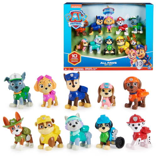 Free Shipping! Paw Patrol All Paws on Deck Collectible Toy Figures Set Featuring 10 Pups for Kids Ages 3+