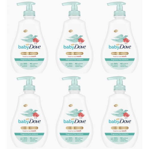 Baby Dove Tip to Toe Baby Wash Sensitive Skin Fragrance Free Hypoallergenic 6 PK 200 ml