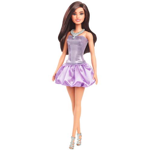 Barbie Sequined Purple Dress Doll with Silvery Accessories, Brown Hair