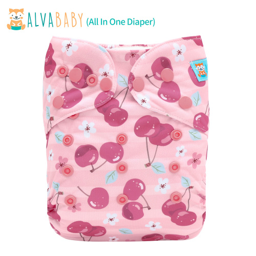 All In One Diaper with Pocket Sewn-in one 4-layer Bamboo blend insert-Cherry(AO-EW27A)