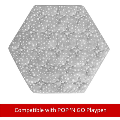 Hexagon Playpen Mat Compatible with POP 'N GO Baby Playpen, 59 Inch Hexagon Mattress Pad, Non Slip and Cushion Play Mat Grey with Star Print
