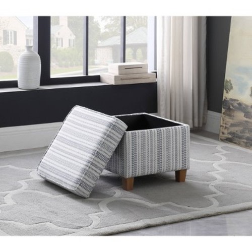 Cole Classics Square Storage Ottoman with Lift Off Top Blue Striped - HomePop: Farmhouse Accent, Wood Legs