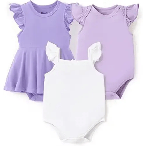 PATPAT Baby Girl Bodysuits 3-Pack - Soft Bamboo Viscose Summer Outfits for Newborn Infant and Toddler