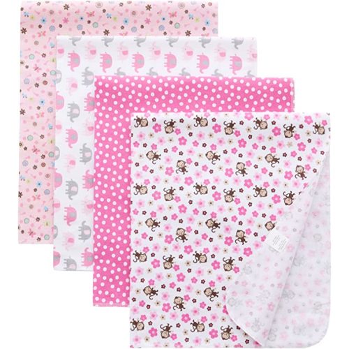 Gina Era Flannel Receiving Blankets, Baby Swaddle Blankets 100% Cotton 4 Pcs One Size 30 X 30 Inch for Baby Boy or Baby Girl (Style11)