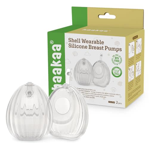 HAAKAA Shell Wearable Hands-Free Manual Breast Pump/Milk Collector – Medical-Grade Silicone – Compact, Portable & Discreet – Leak-Proof Valve 2.5 oz 2PK