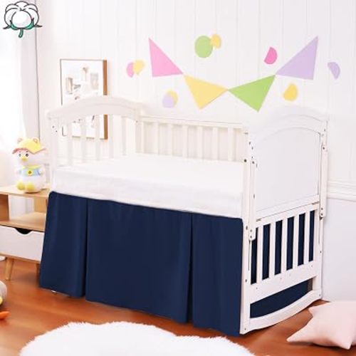 Crib Bed Skirt Dust Ruffle 100% Cotton - Natural, Soft, Breathable for Baby's Delicate Skin, Nursery Toddler Crib Bed Skirt for Baby Boys Girls, Fits Standard Cribs 28" x 52" with 14" Drop