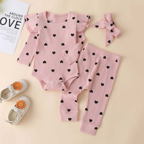 Fengyings Newborn Girl Clothes Infant Girls Outfits Ribbed Ruffled Long Sleeve Romper Bodysuit Pants Headband Set