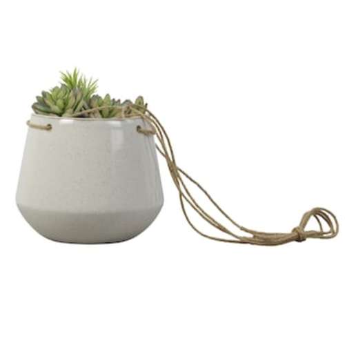 allen + roth Round 8-in W Small White Ceramic Indoor Hanging Planter With Drainage Holes LUCR02024N-08W at Lowes.com