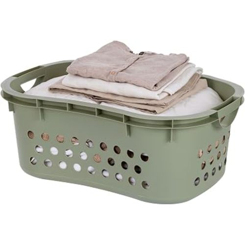 IRIS USA Plastic Laundry Basket 1.5 Bushel (50L), Large Clothes Hamper with Ventilation Holes, Built-In Handles & Hip Hold, Laundry Organizer for Bedroom, Bathroom, Dorm, Sage Green