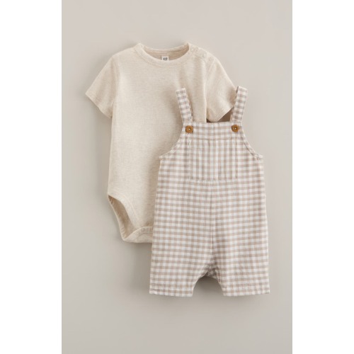 Cotton Bodysuit & Shortalls Set