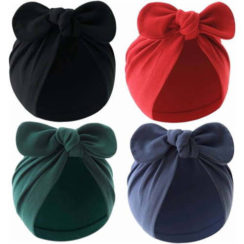 Dalrosia 4PCS Baby Girl Hat Infant Cotton Hats Knotted Rabbit Ear 0-12 Months