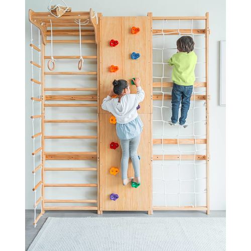 Avenlur Walnut 9-in-1 Swedish Ladder Wall Gym Set