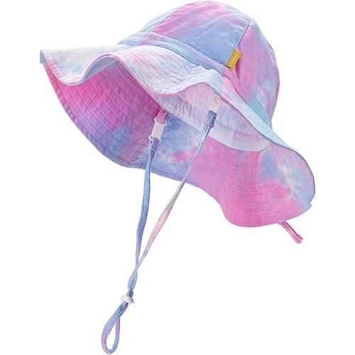 Baby Girls Sun Hat Cute Flower Toddler Summer Outdoor Infant Beach Wide Brim Flowers and tie dye