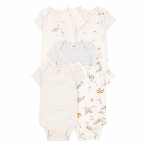 5-Pack Striped Birds Short Sleeve Multipack Bodysuits - Baby Unisex