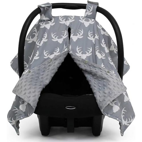 Dear Baby Gear - 40x30 Car Seat Canopy, Infant Carrier Cover for Boys & Girls, Cozy Fall, Nursing & Stroller Use, Newborn Travel Sunshade Accessory, Antlers on Gray, Gray Dot