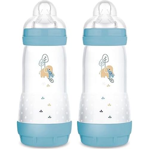 MAM 11oz Easy Start Anti-Colic Baby Bottles, Fast Flow, Breastfeeding-Like Silicone Nipple, Reduces Colic, Gas, & Reflux, Easy-to-Clean, BPA-Free, 4 Plus Months