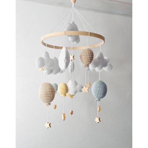 Baby Mobile Balloon Pastel Yellow/Pastel Blue/Beige