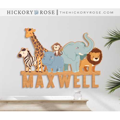 Safari Animals Nursery Sign | Custom Laser Cut Name Sign, Safari Baby Room Decor, Jungle Animal Above Crib Sign, African Animal Baby Gifts