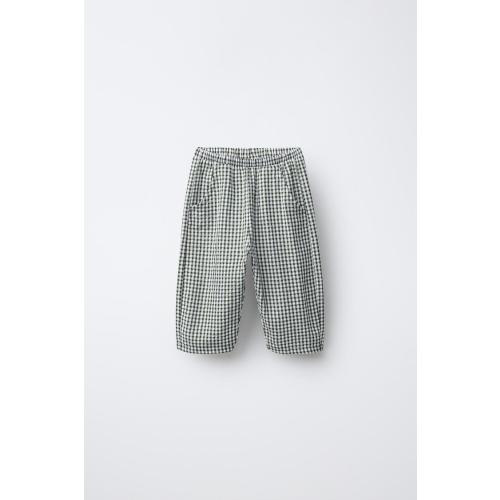 BAGGY GINGHAM PANTS - Green / Ecru | ZARA United States