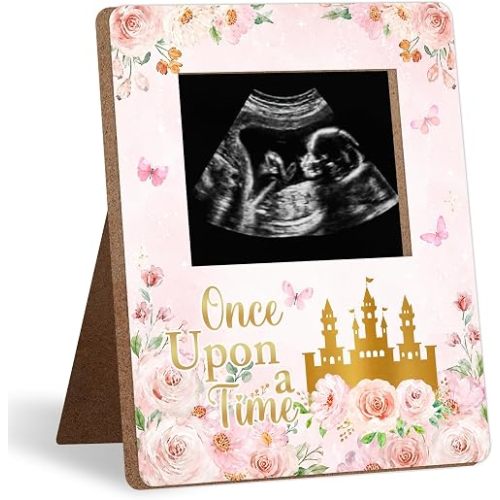 Fairy Tale Castle Baby Shower Sign Picture Frame, Once Upon a Time Decorations, For Expecting Parents Keepsake Gifts, Pink Flowers Baby Shower Gender Reveal, Pregnancy Announcements