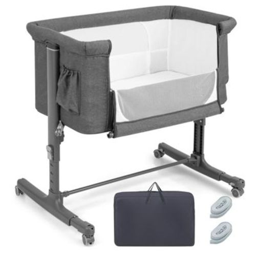 Baby Bassinet Bedside Sleeper with 5 Adjustable Heights Portable Newborn Crib with Mattress and Carrying Bag, Gray