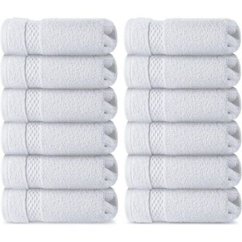 White Classic Luxury 100% Cotton Washcloths Set of 12 - 13x13" Gray