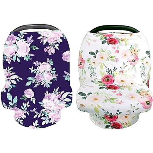 Baby Car Seat Cover for Baby Boys and Girls, 2 Pack, Multiuse - Nursing Breastfeeding Covers,Shopping Cart/High Chair/Stroller Covers,Infinity Scarf,Car Seat Canopies