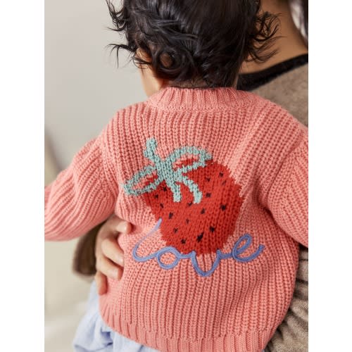 Pink Strawberry Baby Embroidered Back Cardigan (0mths-2yrs)