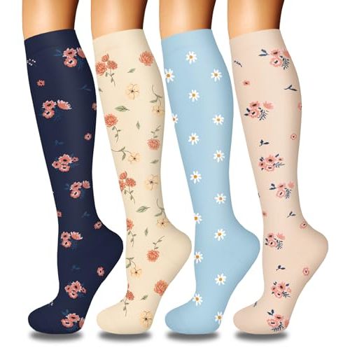4 Pairs Compression Socks for Women Circulation-Best Support for Nurses,Running,Athletic,Travel