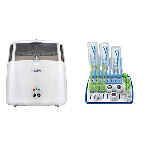 Dr. Brown’s Deluxe Electric Sterilizer for Baby Bottles and Other Baby Essentials & Dr. Brown’s Folding Baby Bottle Drying Rack for Easy Storage, Dry Nipples