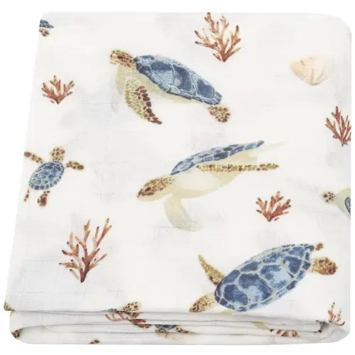 LifeTree Baby Swaddle Blanket, 70% Viscose from Bamboo and 30% Cotton Muslin Swaddles Blankets Boys Girls, Sea Turtle Swaddling Blanket for Newborn, Super Soft Large 47" x 47"