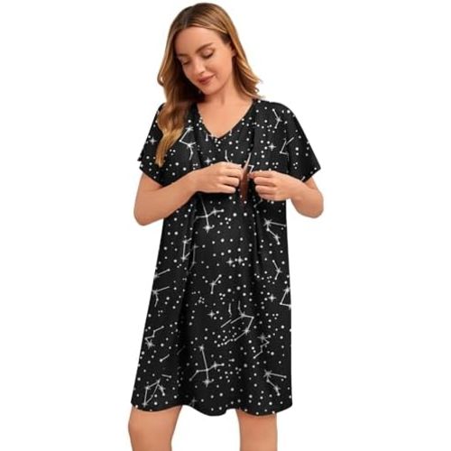 SWOMOG Nursing Nightgown 3 in 1 Labor and Delivery Hospital Gown Maternity Dress Short Sleeve Birthing Robe for Breastfeeding