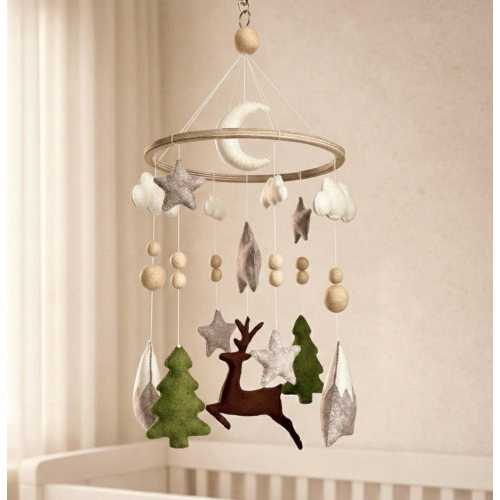 Woodland Felt Baby Mobile, Deer Crib Mobile, Forest Nursery Decor