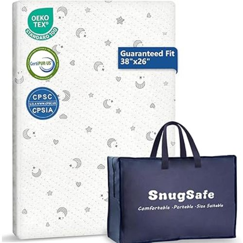 Breathable Pack and Play Mattress Pad (38"x26"x1.8"), Waterproof Pack n Play Mattress Pad with Anti-Slip Bottom, Portable Playard Mattress with Carry Bag, 1.8" Thick