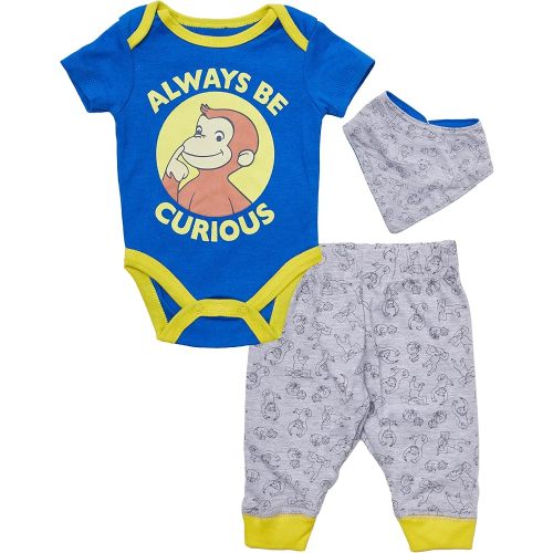 Curious George Baby Boys' Bodysuit Pants and Bandana Accessory 3 Piece Set
