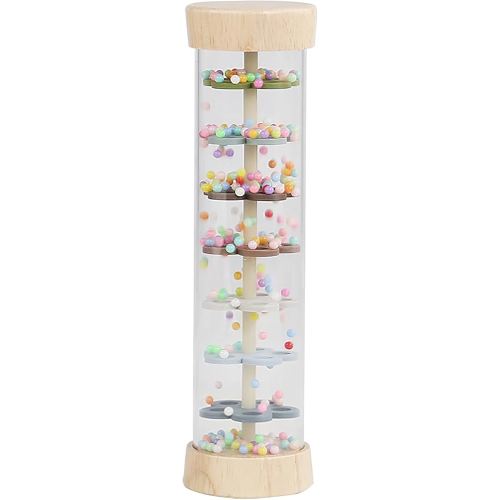 WODI Wooden Baby Rattle Rainstick Rainmaker Montessori Musical Toy for Infants Toddlers Newborns 0-3-6-9-12 Months Sensory Development