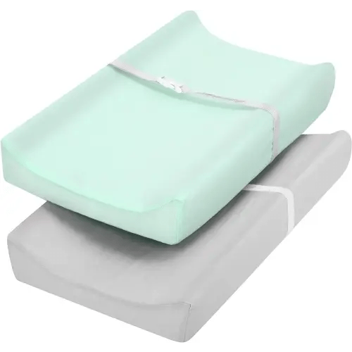 TILLYOU Changing Pad Cover Set in Soft Jersey Material - Fits 32"/34''x16" Contoured Pad for Babies, Lt Green & Lt Gray