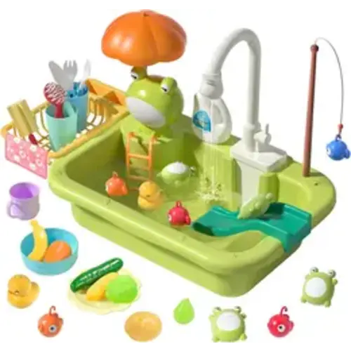 Cute Stone Unisex Play Kitchen Junior Kids Toys Set - Pretend Sink with Running Water, Upgraded Electric Faucet, Realistic Play Food, Frogs, Cooking Learning Kit with Batteries, Cool Gifts for Spring Day, 6-8 Years - TikTok Shop