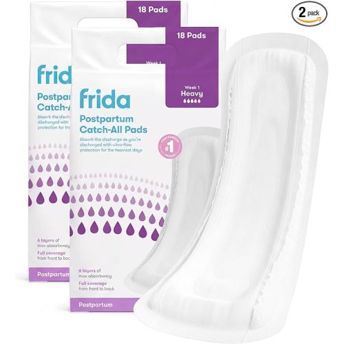 Frida Mom Postpartum Pads, Leak Proof Feminine Care Maxi Pads, 6 Layers of Protection for Maximum Absorbency (18ct) (Pack of 2)